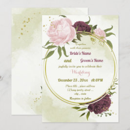 Invitación flor rosa de cabernet hojas verdes boda