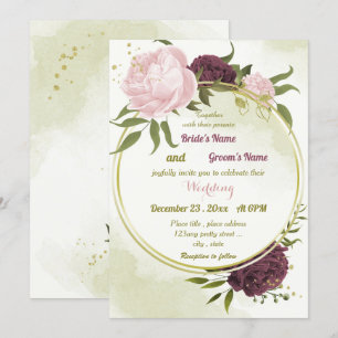 Invitación flor rosa de cabernet hojas verdes boda