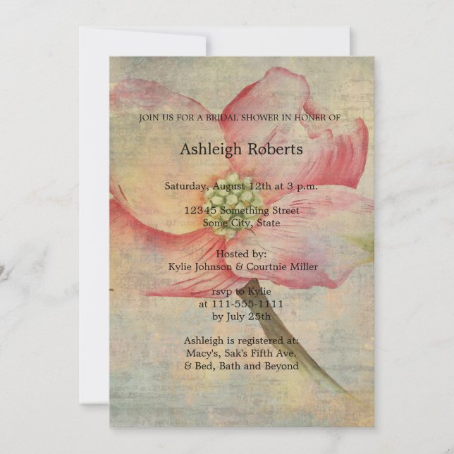 Invitación Flor rosa de dogwood flor ducha de novia (Anverso)