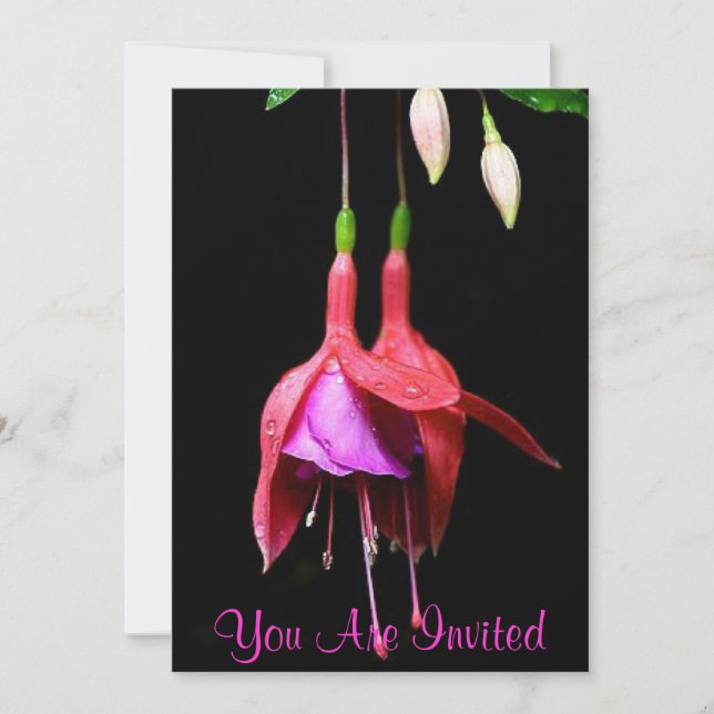 Invitación Flor rosa de Fuchsia (Anverso)