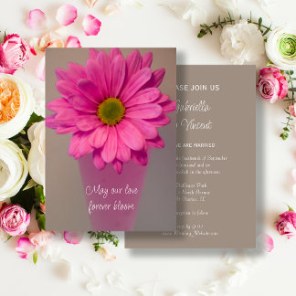 Invitación Flor rosa de Gerber Daisy en Boda de Vase