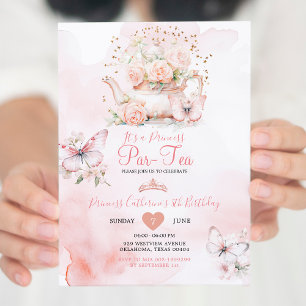 Invitación Flor rosa de mariposa rosada de la princesa ParTea