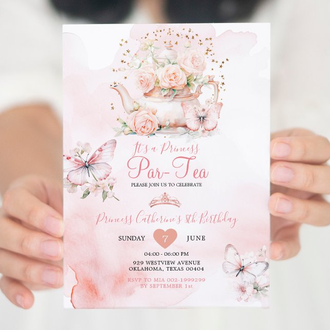 Invitación Flor rosa de mariposa rosada de la princesa ParTea (Subido por el creador)