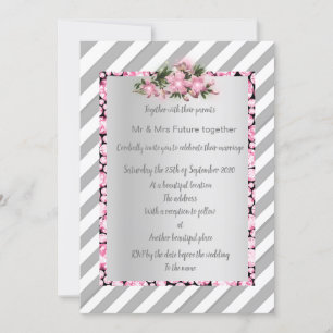 Invitación Flor rosa de raya gris invitan nuevos diamantes de