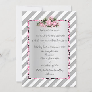 Invitación Flor rosa de raya gris invitan nuevos diamantes de