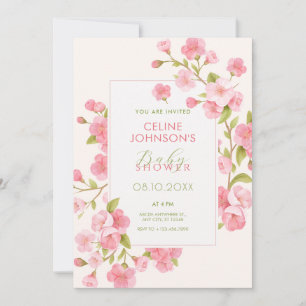 Invitación Flor rosa de sakura flor flor de bebé ducha