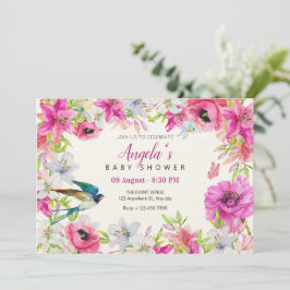Invitación Flor rosa floral ducha de bebé artística