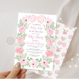 Invitación Flor rosa florece adorable arco boho bebé ducha