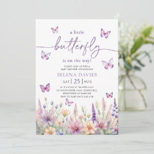 Invitación Flor rosa morada mariposa mariposa Baby Shower