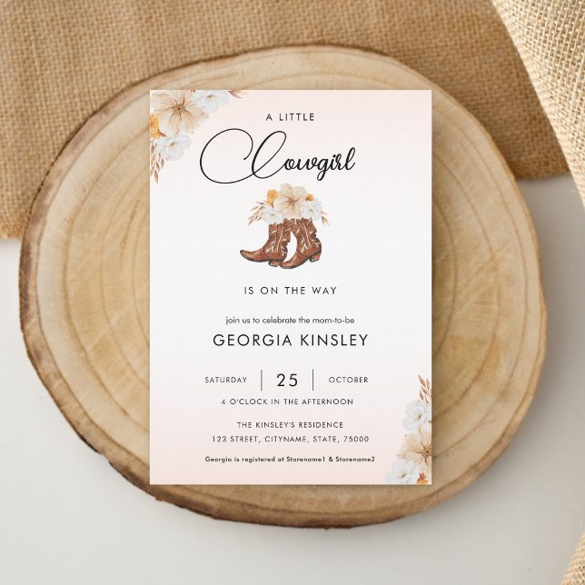 Invitación Flor rosa Niñita Vaquera Occidental Baby Shower (Subido por el creador)