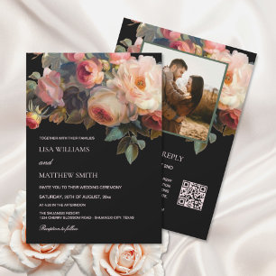 Invitación Flor rosa oscura floral   Boda de fotos