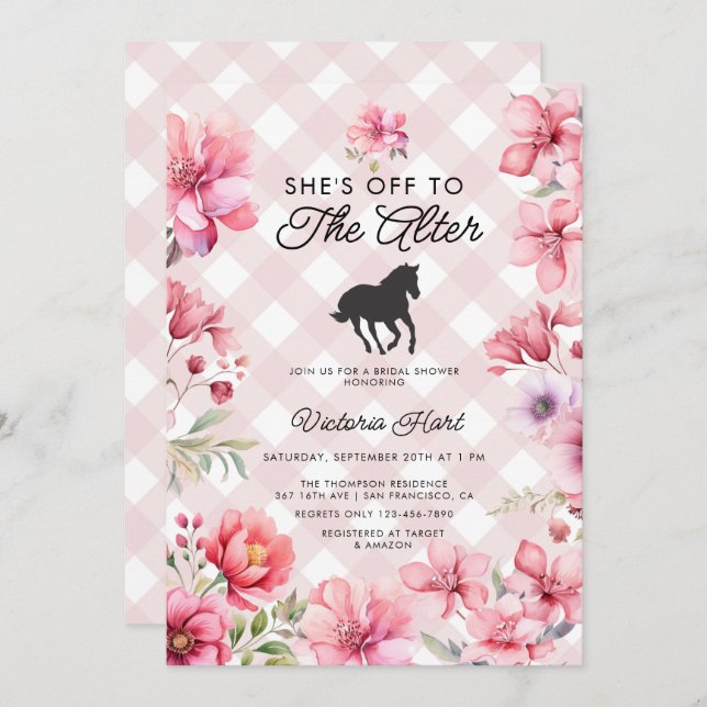 Invitación Flor rosa pintada a mano Derby Bridal Shower (Anverso / Reverso)