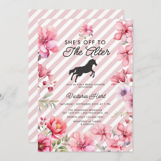 Invitación Flor rosa pintada a mano Derby Bridal Shower (Anverso / Reverso)