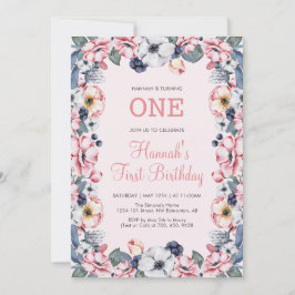 Invitación Flor & Rosa | Primera Cumpleaños de la Primera Niñ