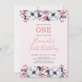 Invitación Flor & Rosa | Primera Fiesta de Cumpleaños de una 