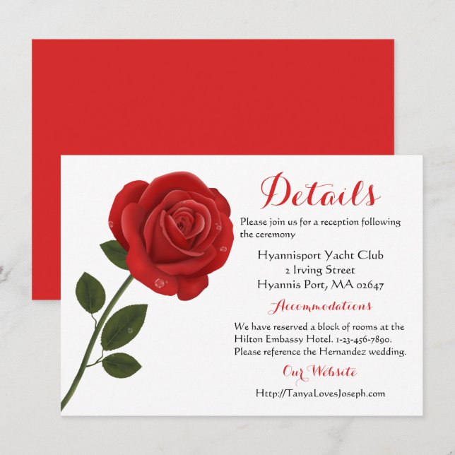 Invitación Flor rosa roja floral - Fiesta de bodas (Anverso / Reverso)