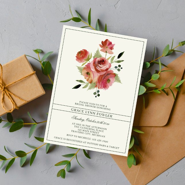Invitación Flor rosa rosa rosa rosa de antaño ducha de novia (Subido por el creador)