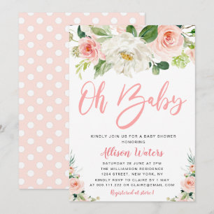 Invitación flor rosa rubor Floral Bebé ducha