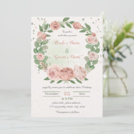 Invitación flor rosa rubor verde boda de corona