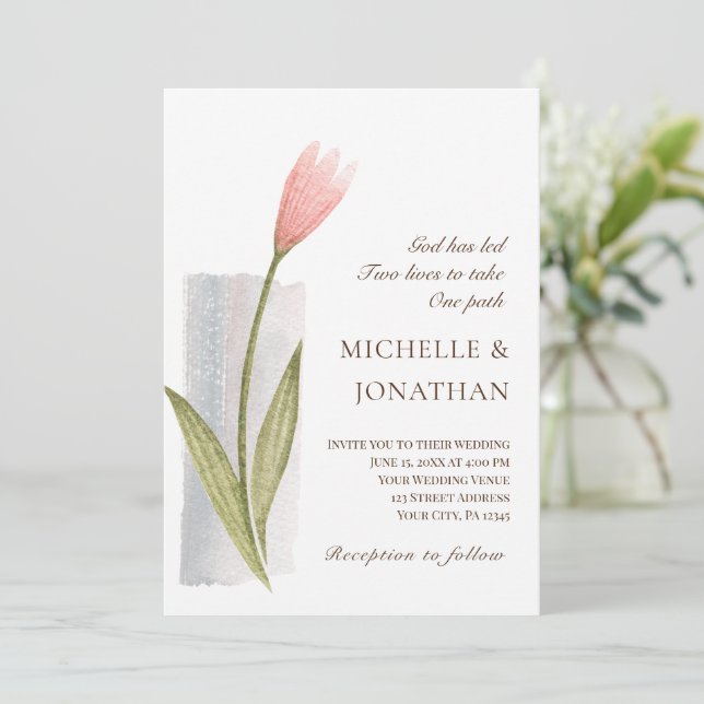 Invitación Flor rosa simple Rubor Boda cristiano moderno (Anverso de pie)