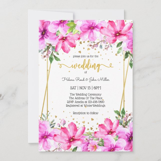 Invitación Flor rosa Viviente Hermosa Pareja Boda (Anverso)