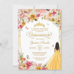 Invitación Flor rosa y amarilla de Rubor de mariposa Quincean
