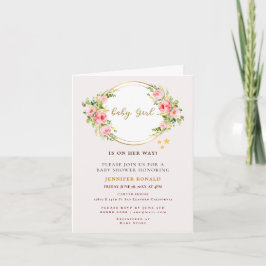 Invitación Flor rosa y dorada Bebé ducha de bebé