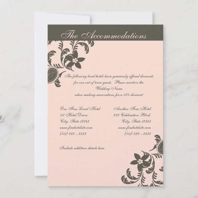 Invitación Flor rosa y marrón paisley (Anverso)