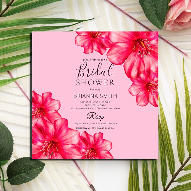 Invitación Flor rosada cuadrada moderna ducha de novia (Subido por el creador)