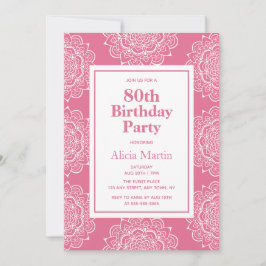 Invitación Flor Rubor roja y blanca de Mandala 70 cumpleaños