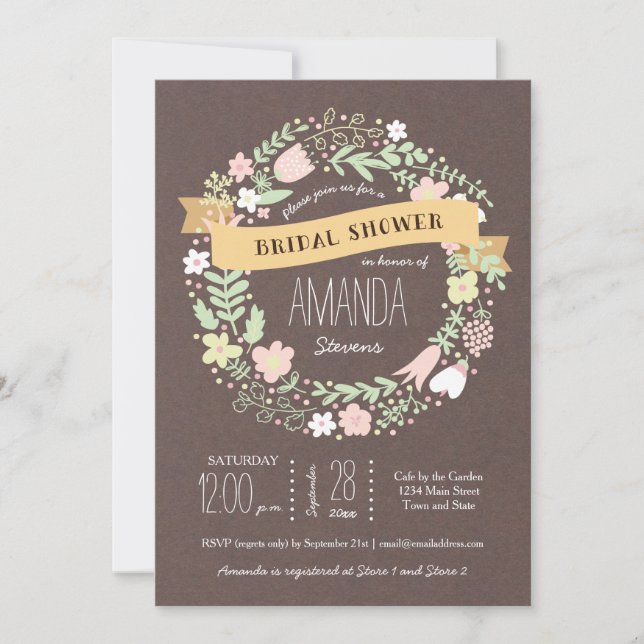 Invitación Flor Rusa Boho Pastel Wreath Bridal Shower (Anverso)