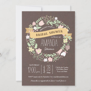 Invitación Flor Rusa Boho Pastel Wreath Bridal Shower