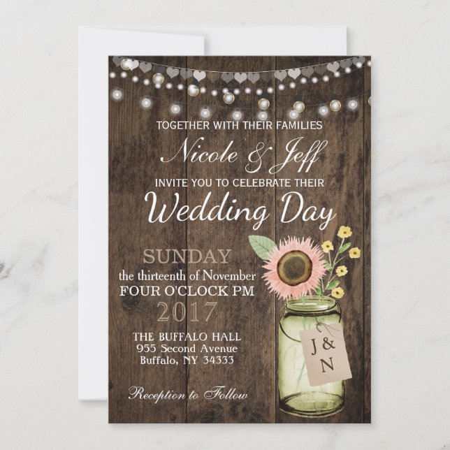 Invitación Flor rústica Mason Jar Barn Boda (Anverso)
