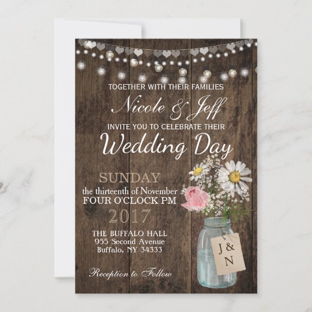 Invitación Flor rústica Mason Jar Barn Boda (Anverso)