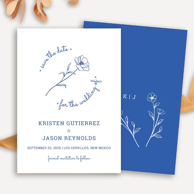 Invitación Flor salvaje azul cobalto salva la fecha (Cobalt Blue Wildflower Save The Date)