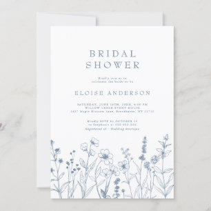 Invitación Flor salvaje azul Minimalista simple ducha de novi