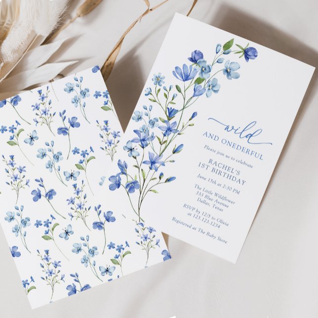 Invitación Flor salvaje azul y maravillosa 1º cumpleaños (Subido por el creador)