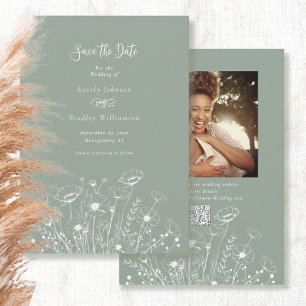 Invitación Flor salvaje blanca y sabia salva al Boda de citas