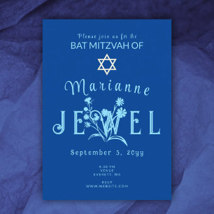 Invitación Flor salvaje Blue Vintage Bat Mitzvah