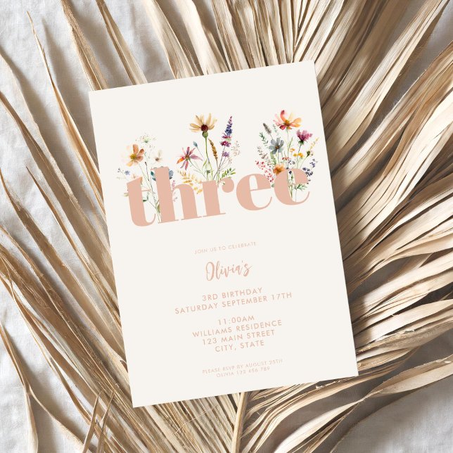 Invitación Flor salvaje Boho moderno 3º cumpleaños (Subido por el creador)