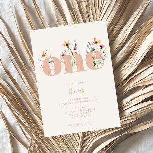 Invitación Flor salvaje Boho moderno Primer cumpleaños