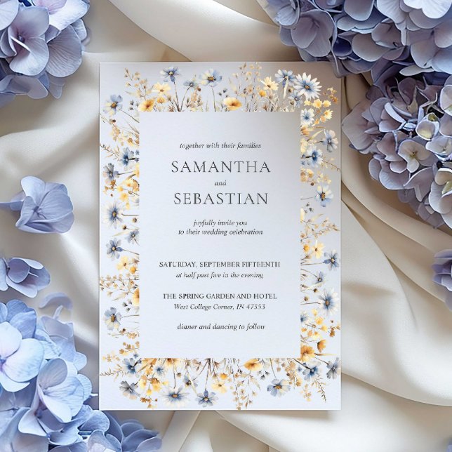Invitación Flor salvaje Boho Spring | Boda botánico (elegant wildflowers summer blue boho)