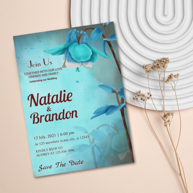 Invitación Flor salvaje cielo azul y marrón salvan al boda de (Subido por el creador)