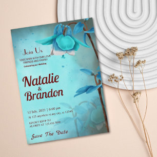 Invitación Flor salvaje cielo azul y marrón salvan al boda de