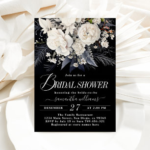 Invitación Flor salvaje de Boho negro y blanco ducha de novia