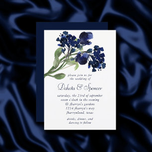 Invitación Flor salvaje   Flores bohemias azules de la marina