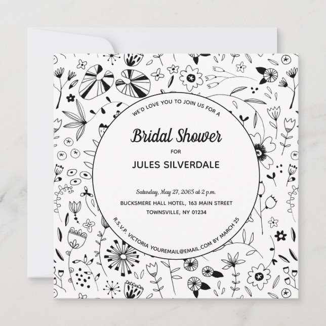 Invitación Flor salvaje Monocromo Moderna Ducha Bridal (Anverso)
