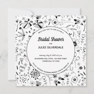 Invitación Flor salvaje Monocromo Moderna Ducha Bridal