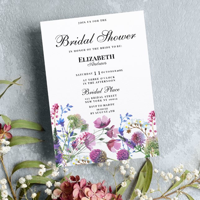 Invitación Flor salvaje morena de lavanda rosa Ducha de novia (Pink lavender purple wildflower Bridal Shower)