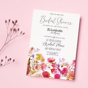 Invitación Flor salvaje morena de lavanda rosa Ducha de novia